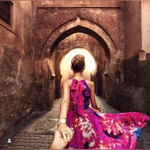 INC maxi dress with golden belt